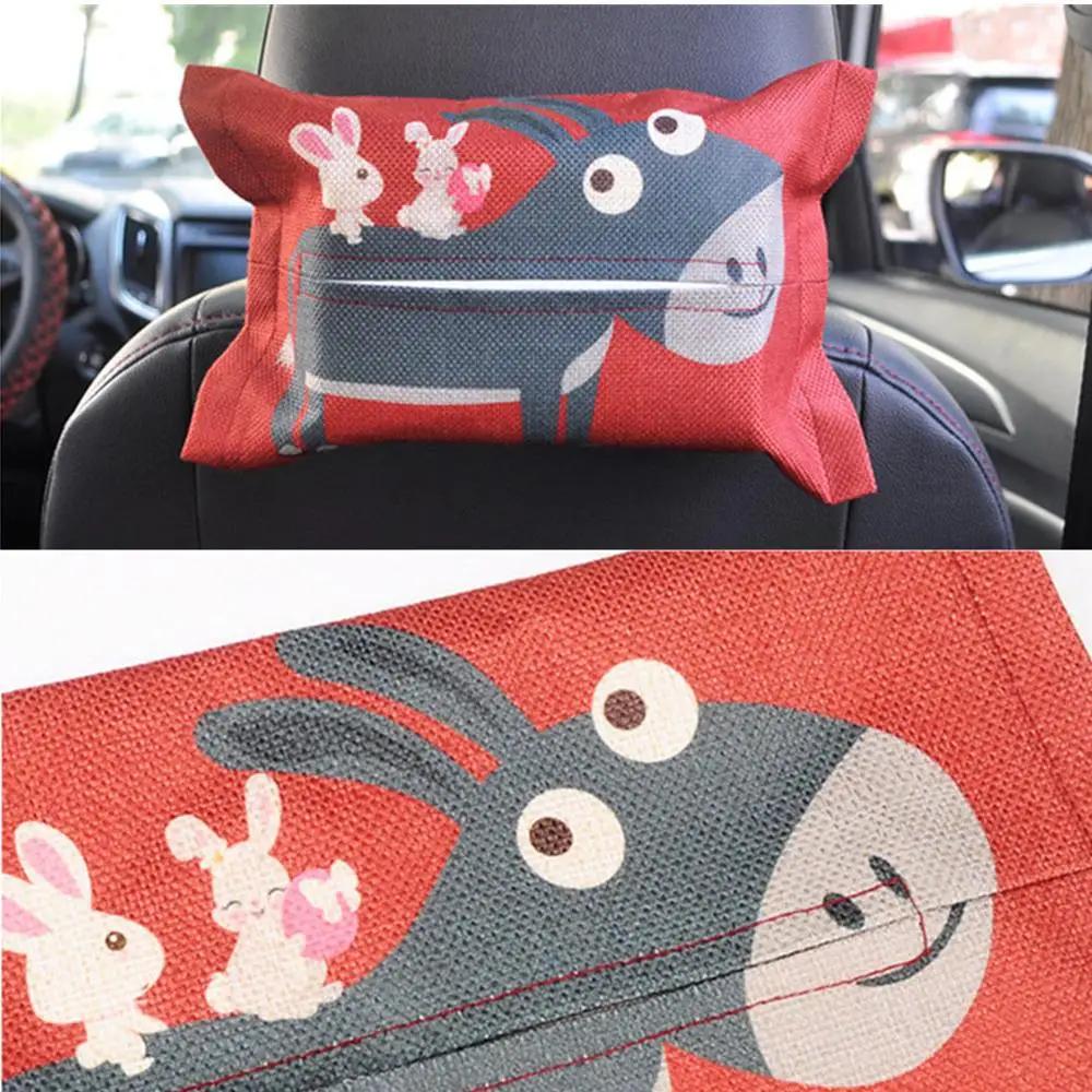Cartoon Car Tissue Box Cover Auto Seat Back Hanging Storage Holder Tissue Box Container Car Visor Towel Napkin Papers Bag Holder