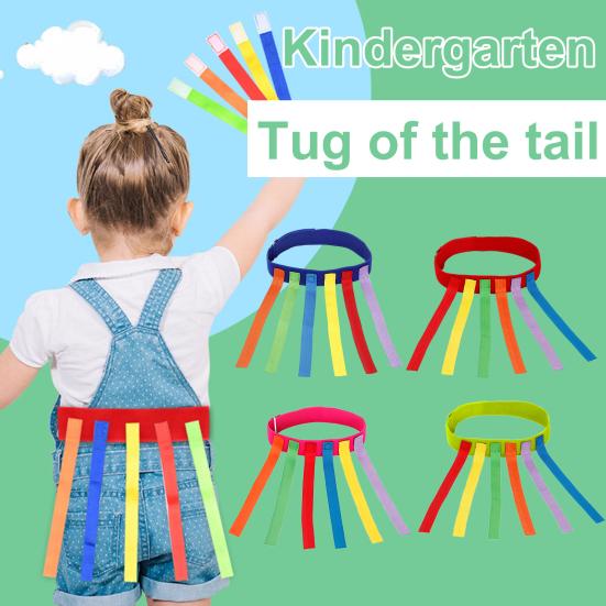 Outdoor Children Tail Pulling Game with 6 Colorful Belts Kindergarten Garden Lawn