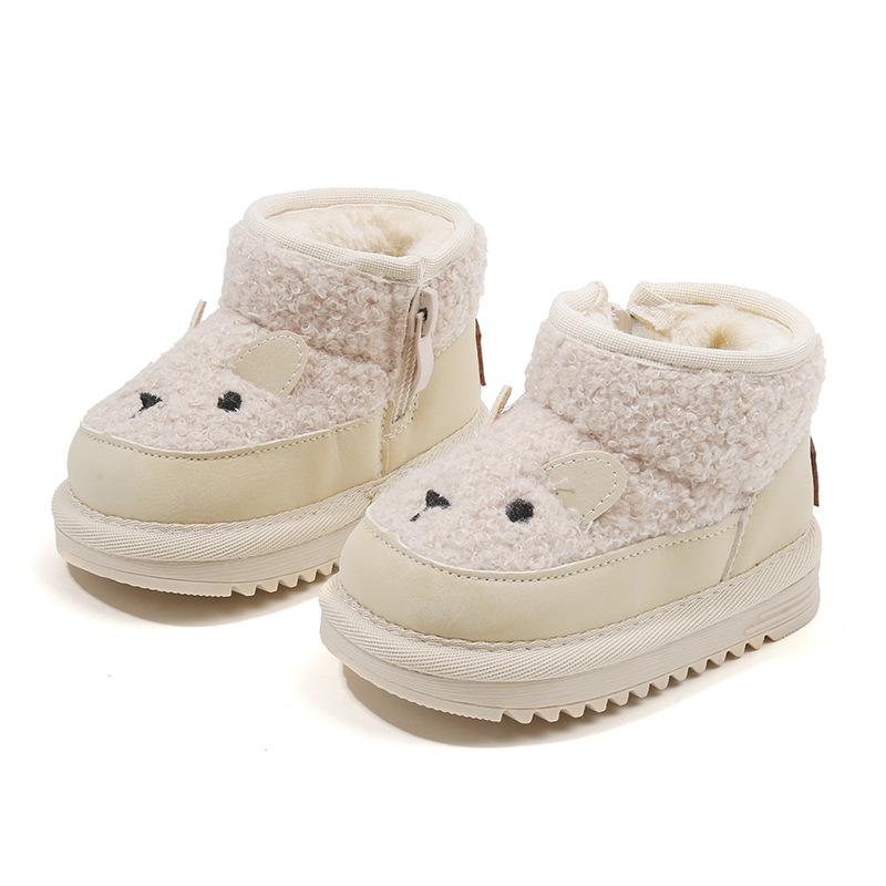 Korean Style Plush Snow Boots for Babies and Kids – Warm Leather & Cotton Shoes for Boys and Girls, Perfect for Autumn and Winter.