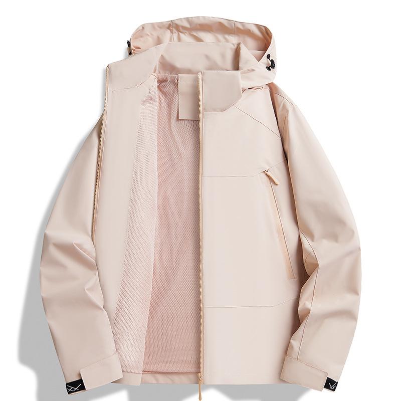 

Jacket Men s Hooded Jacket Spring and Autumn Trend Brand Outdoor Mountaineering Casual Jacket Waterproof Windproof Single Punch M розовый