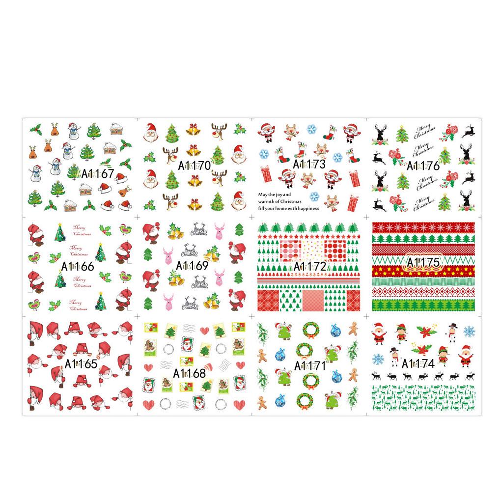 2 Sheets Christmas Nail Art Snowman Deer Transfer Stickers Manicure DIY Tips
