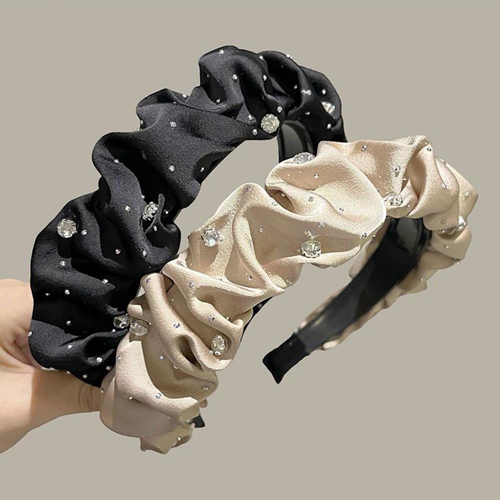 Luxuriöse Strass Haarbänder Für Frauen Einfarbig Mode Haar Bands Hoop Falten Stirnbänder Ha K2P6