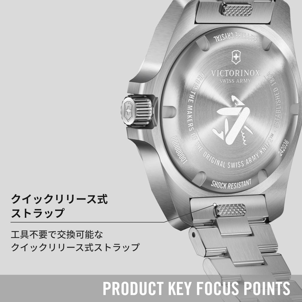 VICTORINOX Small Analog Black Stainless Steel Stainless Steel Case Interchangeable Quartz Gift 242036 I.N.O.X. Watch, Waterproof, Dial, Bracelet,