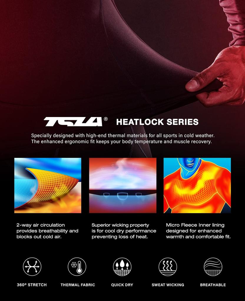 Tesla Langarm Sportset und Kompressionsshirt mit Fleecefutter für und Perfekt für Kälte- und Wärmetechnologie Herren-Unterhemd, 2-teilig