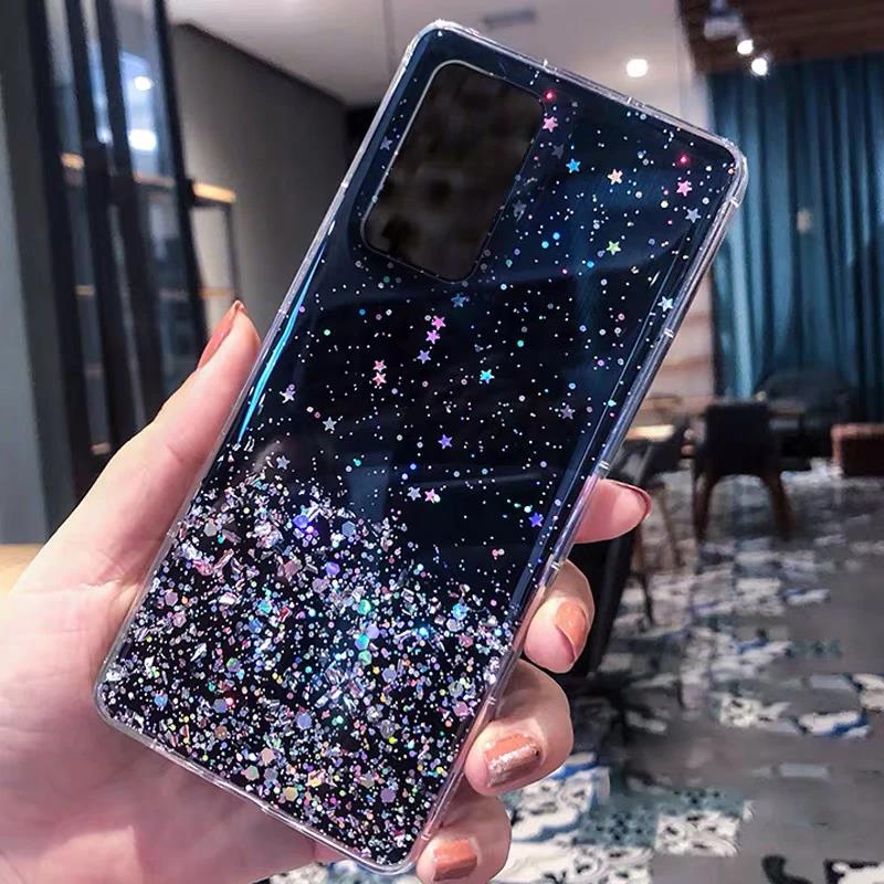 Luxury Glitter Case For Huawei P30 P40 P50 P20 Pro Lite Transparent Soft Back Case For Huawei P9 P10 Plus Shockproof Back Cover