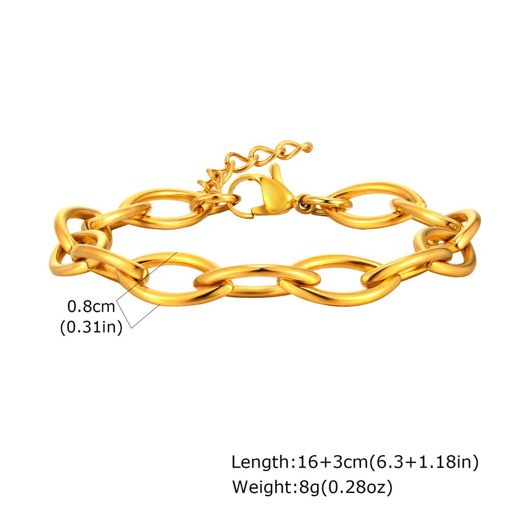 Chunky Stainless Steel Link Chain Bracelet For Woman, Gold Plated Layering Bracelets Wristband Waterproof Jewelry