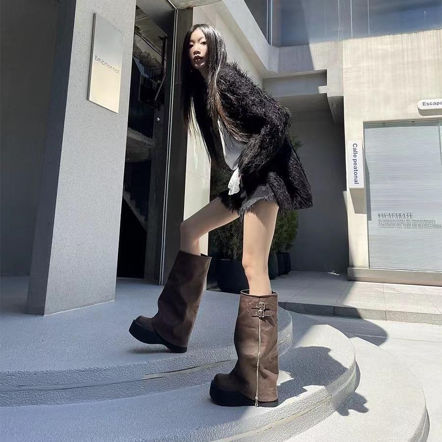 Raised Platform, Brown Boots Women's Summer Thick Legs Maillard Boots 2025 Western Jeans Tube Boots