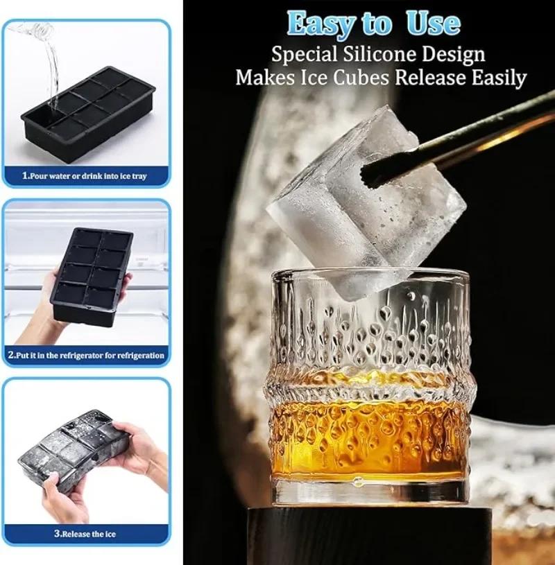 4/6/8Grids Silicone Food Ice Block Mold Reusable Easy-Release Square Shape Ice Molds DIY Household Kitchen Bar Accessories