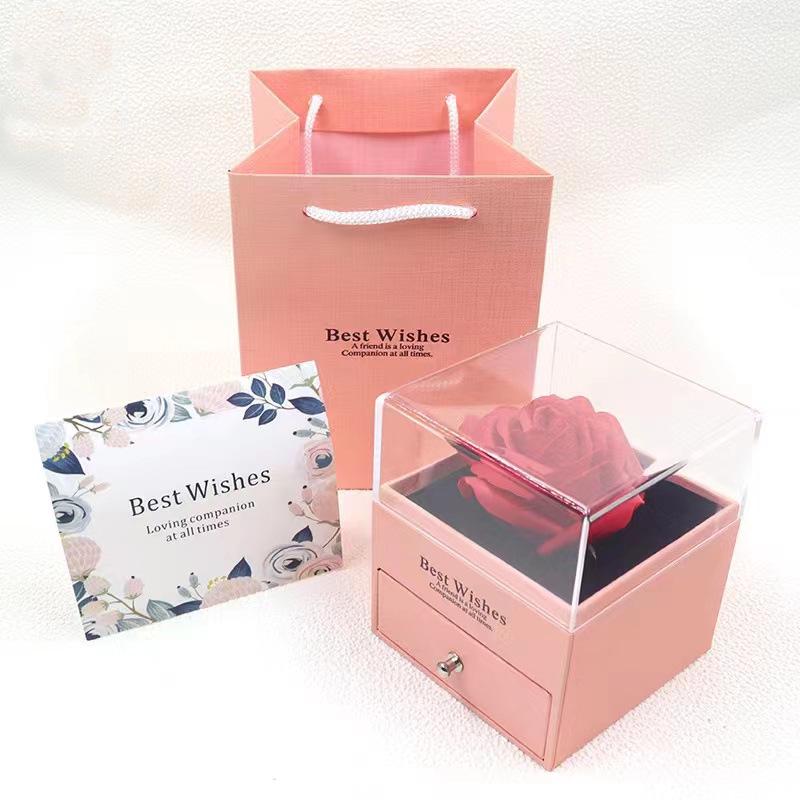 Романтичная акриловая цветочная коробка: Ювелирное украшение из консервированной розы в подарок на День святого Валентина