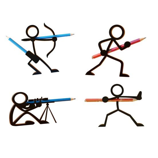 

4Pcs 3D Printed Stickman Pen Holder Archer Sniper Swordsman Pencil Stand Home Office Desktop Decoration Ornament 4pcs