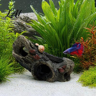 Resin Fish Cave Decaying Trunk Aquarium Hideout Betta Shelter with Multiple Holes And Tank Ornament Caves Decorative Log Hide for Shrimp Corydoras