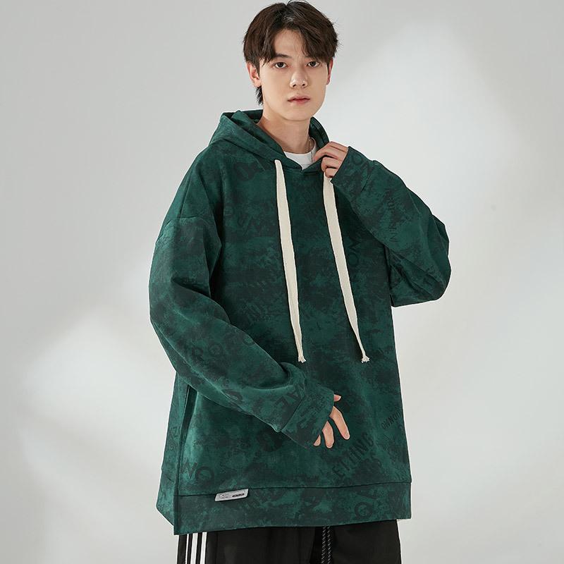 

Heavyweight Velvet Three-Bar Distressed Washed Crewneck Hoodie Unisex Long Sleeve Base Layer 4XL зелений