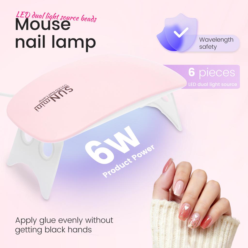 Mini LED Nail Dryer Lamp 6W UV Portable Nail Dryer Curing Lamp Light for Gel Based Polish Home Nail Nail Art Tools Accessories