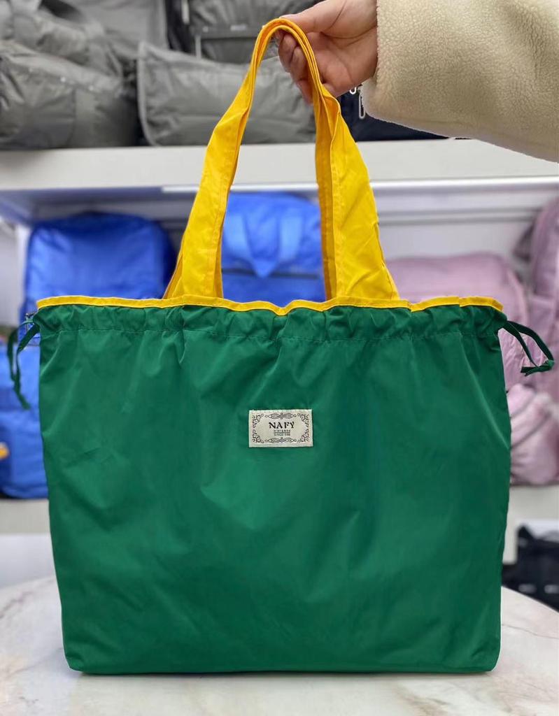 Eco-friendly Lightweight Water-repellent Foldable Shopping Bag with Drawstring Closure and Large Capacity