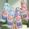 1PC Milk Tea Cup Cute Drink Print 750ml Color Plastic Sports Water Bottle Leakproof Flip Straw Lid Suitable for Sports Office Home Use