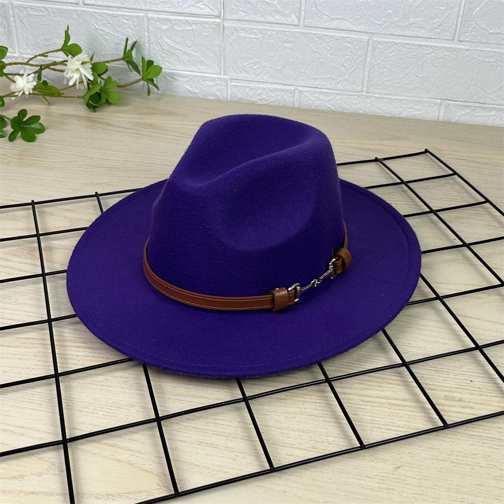 New European and American top hat gentleman's hat flat brim solid color hat retro jazz hat panama belt top hat