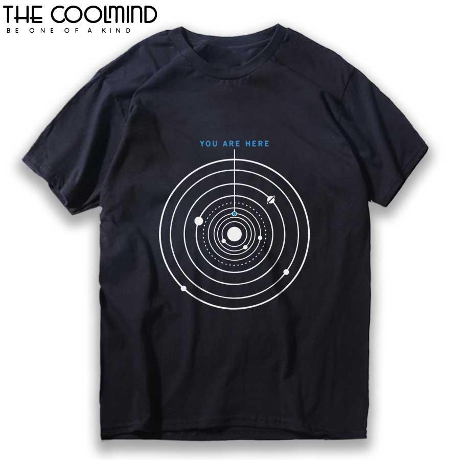 COOLMIND 100% Cotton Short Sleeve You Are Here Print Men T Shirt Casual Summer Loost Men Tshirt o-neck t-shirt Men Tee Shirts