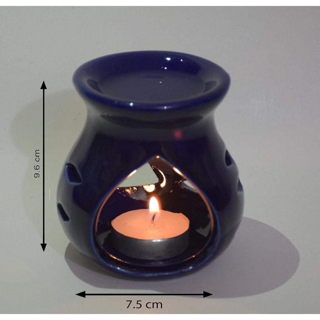 Ceramic Clay Candle Operated Aroma Burner|Oil Diffuser Coming with 1 Tea Candle (Blue ; 9 Cm)