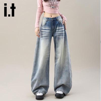 Izzue Damen gewaschene High-Waist Wide-Leg Jeans
