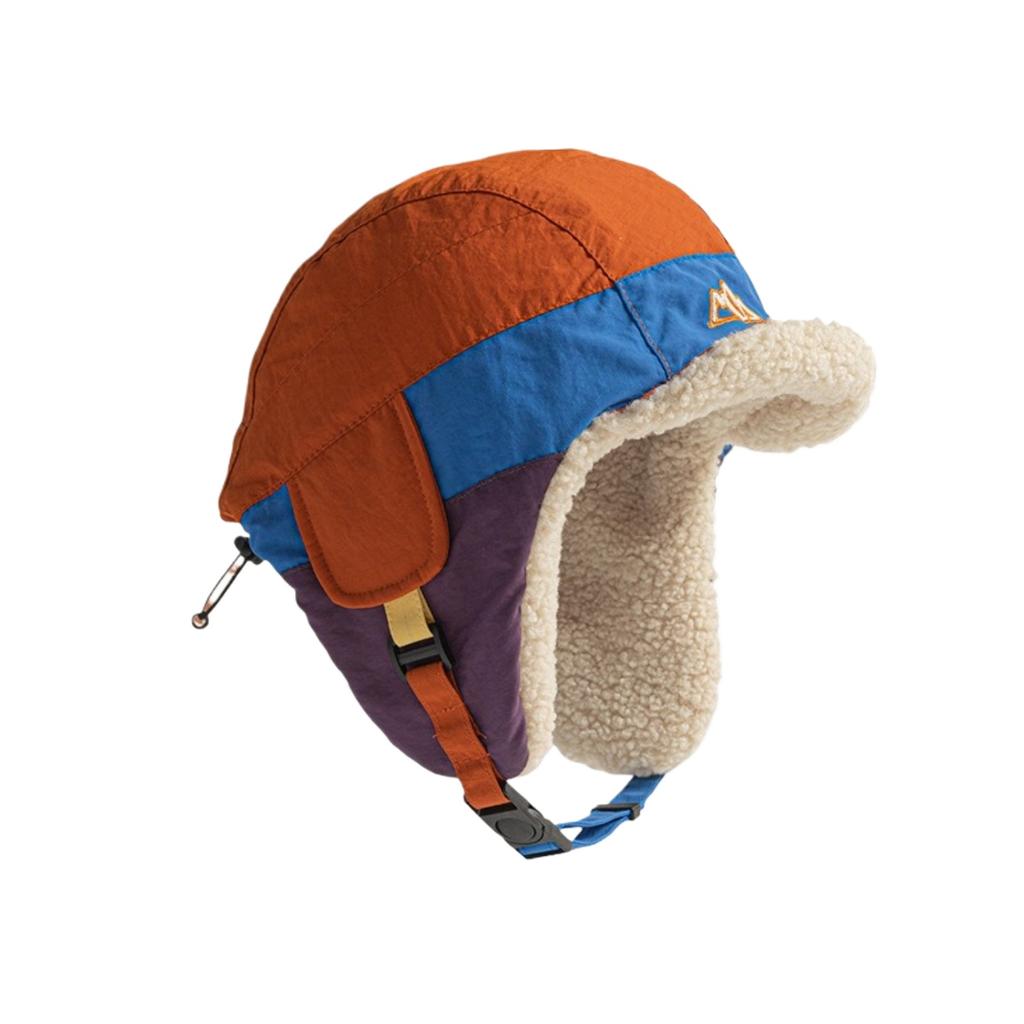 Quick Dry Color Block Ski Hat Winter Warm Ear Protection Thickened Lamb Wool Pilot Cap