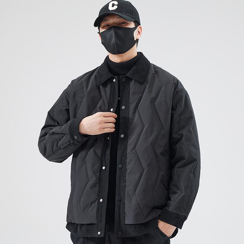 Men's Short Two-Piece Faux Layer Cotton Coat - Turn-Down Collar, Autumn/Winter 2025, Trendy Thin Padded Jacket.