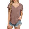 Women's Shirt Solid Color V-neck Short-sleeved Waist Top Light Breathable Cool Beach Vacation T-shirt
