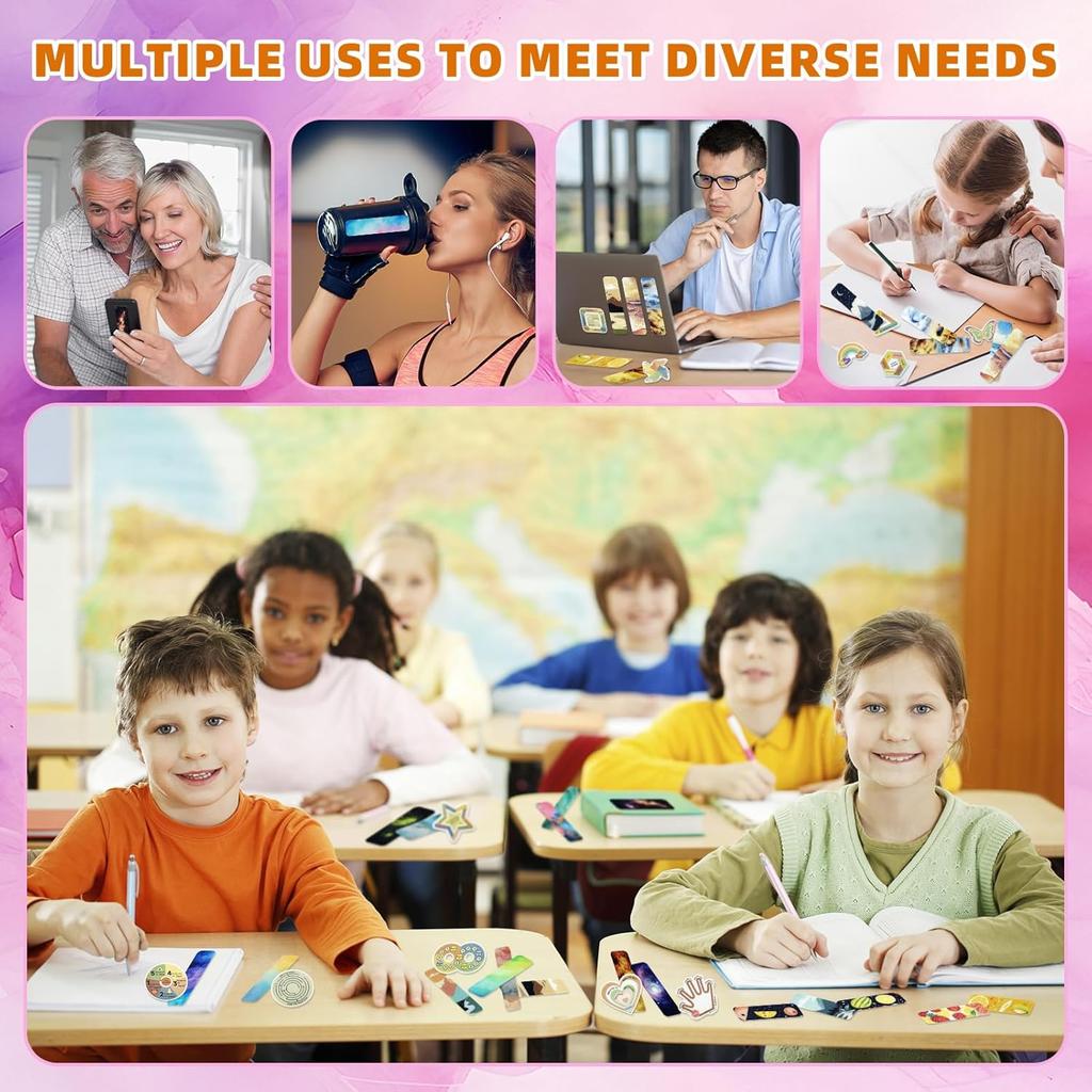 96 Pcs Sensory Stickers with 2 Textured Surfaces - Adhesive Fidget Strips for Anxiety Relief & ADHD Support, Includes Storage Box - for Office,