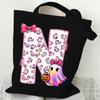 Halloween personalized print student canvas bag tutoring bag 26 letters fashion shoulder bag women large capacity
