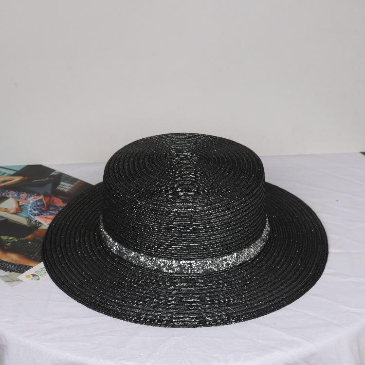 

JYL TS DIY Sequined Straw Hat UV Protection Rhinestone Woven Straw black_M(56-58cm） полночь зеленый