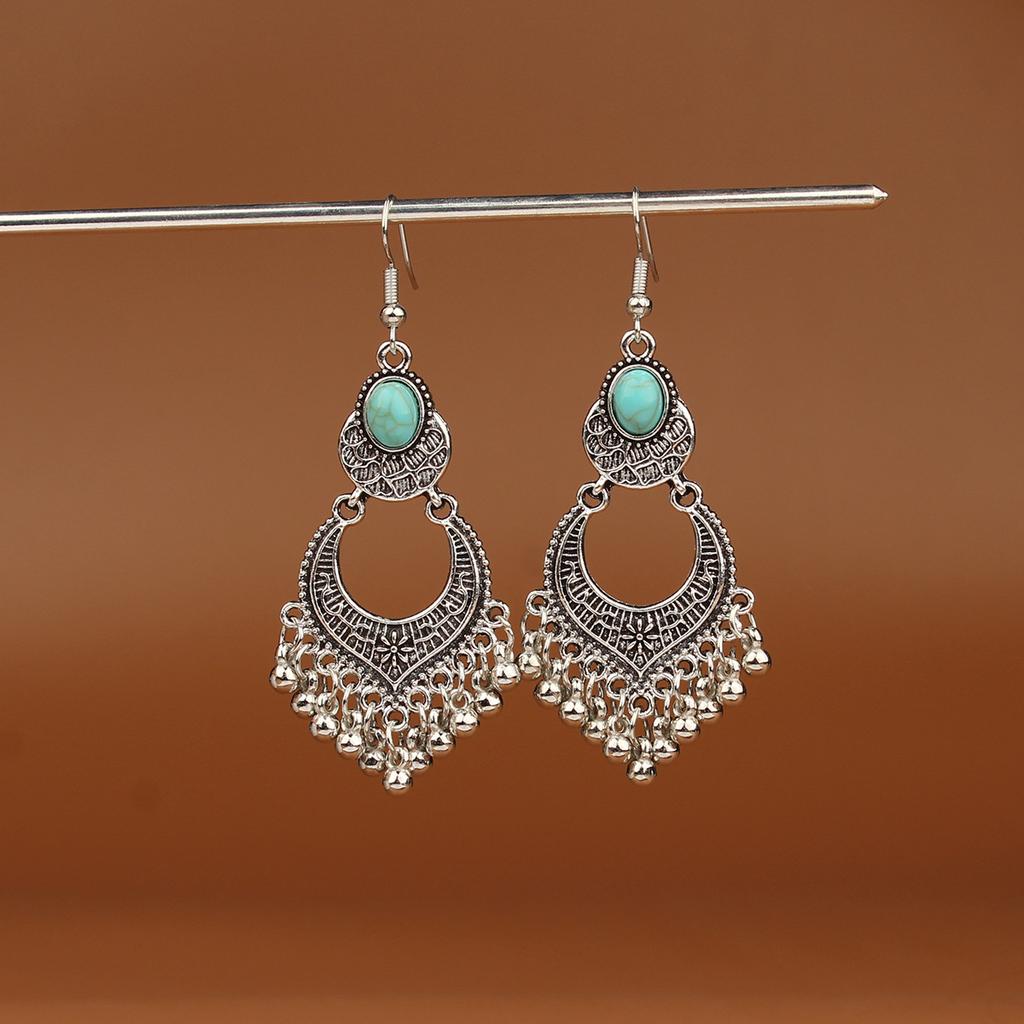 Turquoise Earrings Bohemian Drop Ear Earrings with Tassels, Geometric Alloy, Retro Style, Boastful Ear Accessories