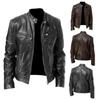 Men's Leather Jacket Standing Collar Biker Leather Jacket Jacket