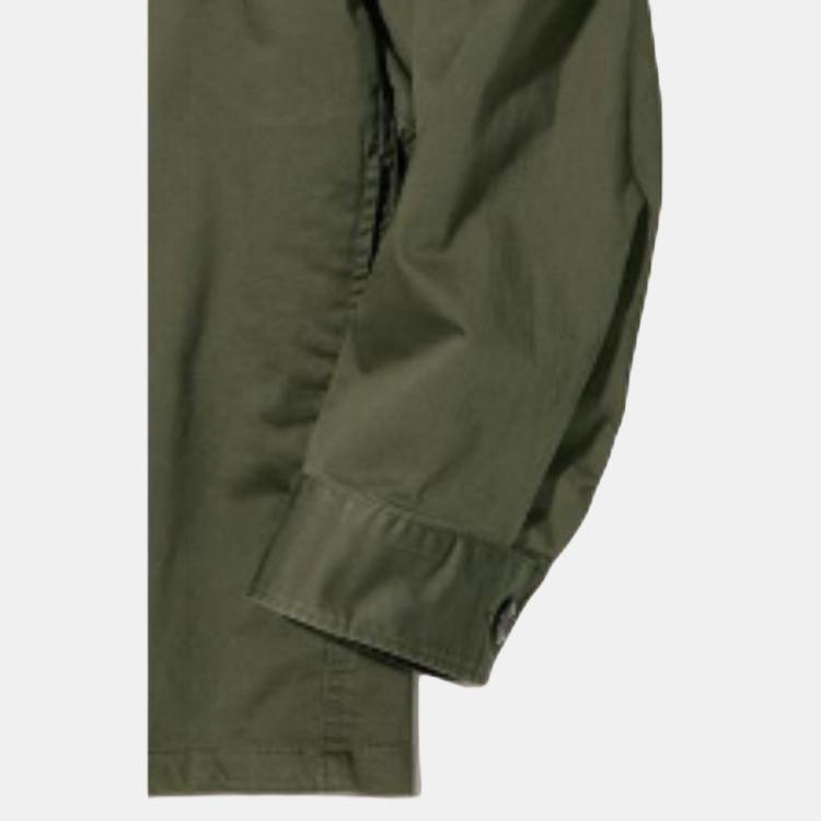 UNIQLO Solid Color Straight Collar Long Sleeve Shirt Men shirts Dark-Olive 451749-57