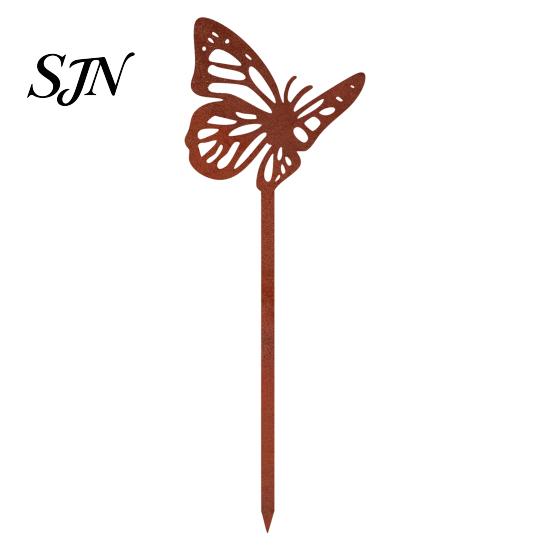 Rust Colored Garden Accents Rusty Silhouette Stake, Rustic Flower Pot Insert for Patio, Vintage Metal Stakes Bird Bee Butterfly And Ladybug