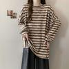 Plus Size Women Spring Autumn Long Sleeve T-shirts Vintage Striped Loose Casual Tops Oversized Crew Neck Tshirts