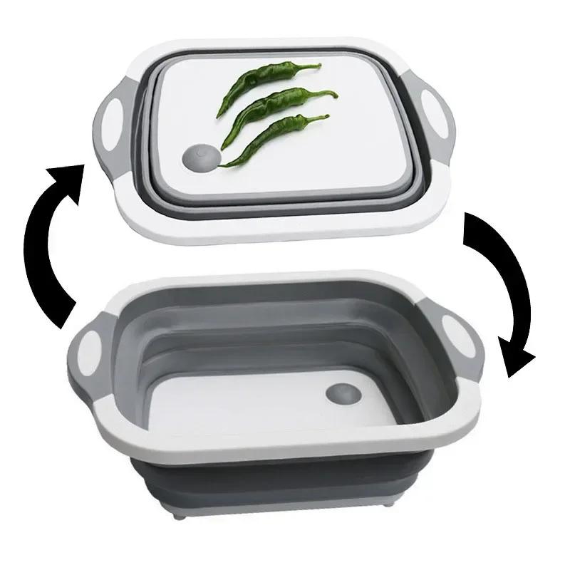 

NEW Folding Vegetable Board Kitchen Drainage Washing Vegetables Cutting Board Washing Basin Outdoor Vegetable Basin Kitchen Tool сірий колір