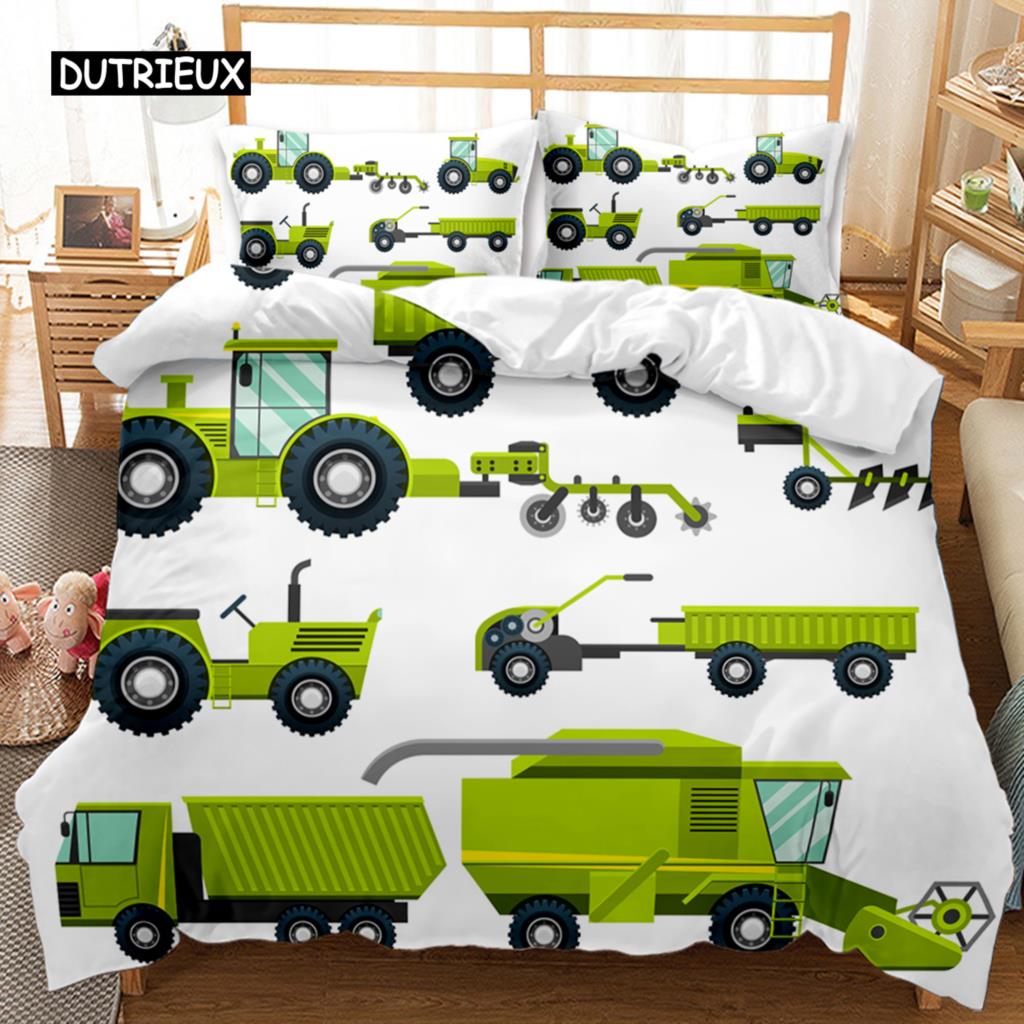 Housse de couette pour voiture d'ingénierie Ensemble de literie pour véhicule de construction Excavatrice pour garçons Camion à benne basculante Malaxeur à béton Rouleau Housse de couette en polyester