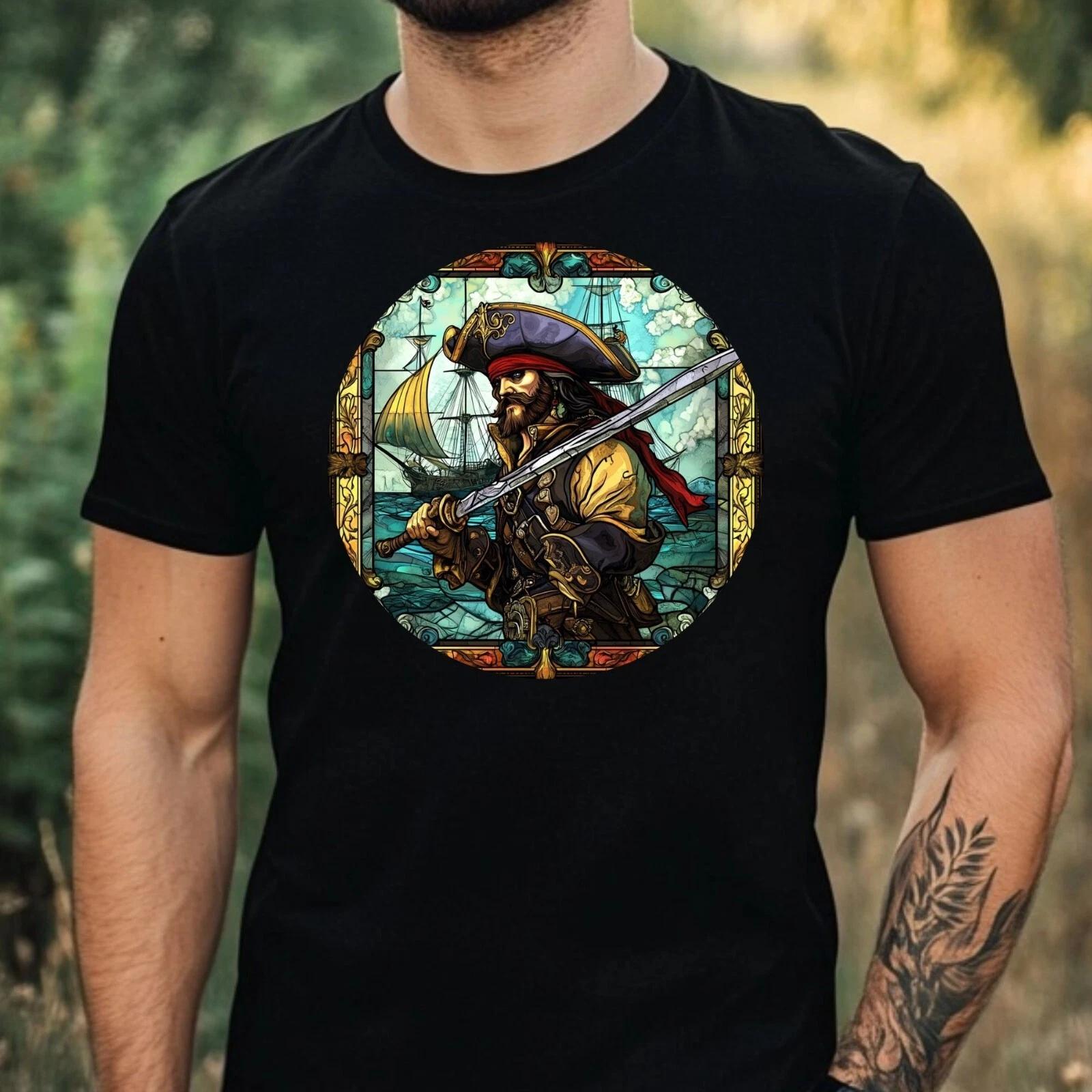 T-Shirt Herren Pirat Buntglas Motiv Baumwolle Größe XS bis 5XL S