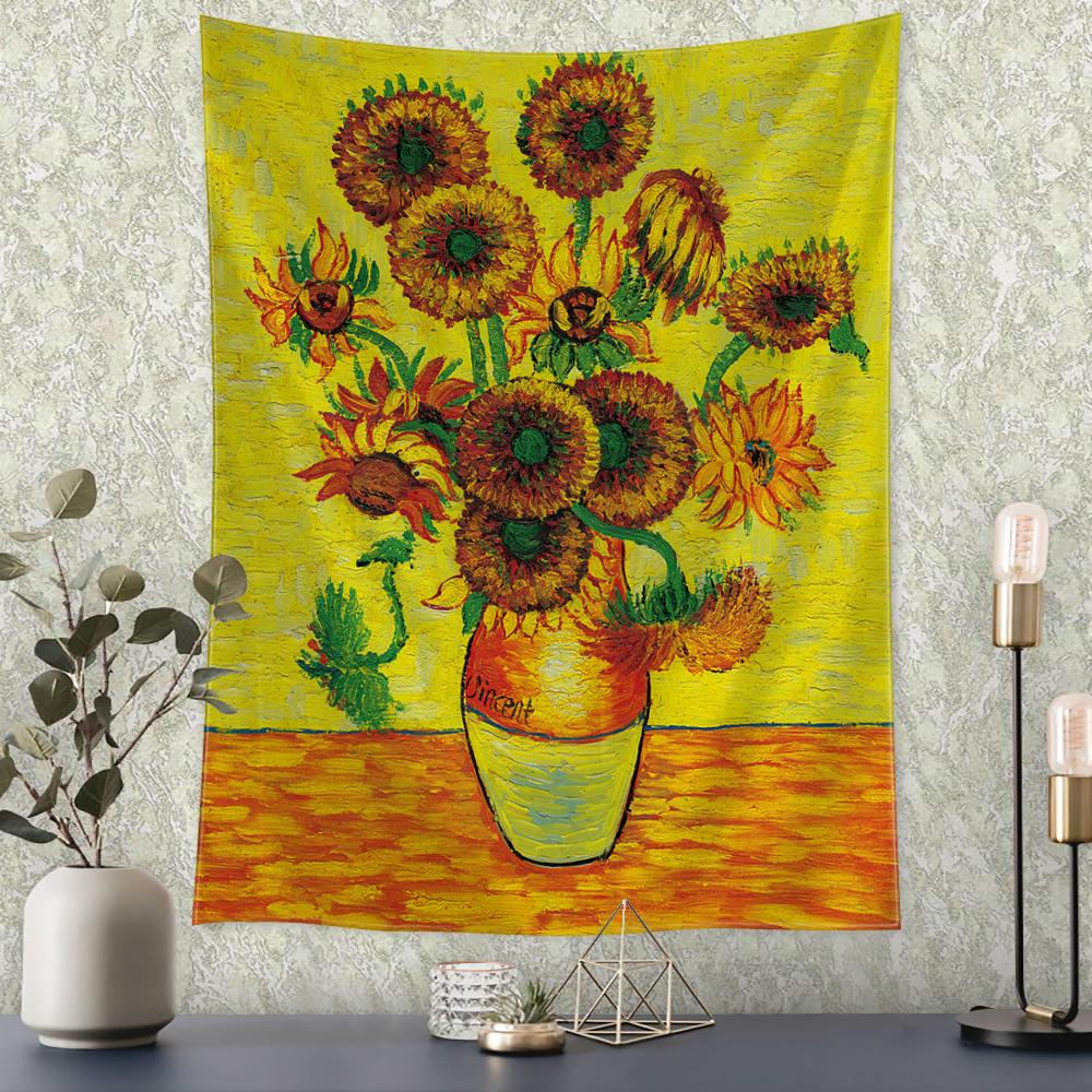 Van Gogh's Helianthus Tapestry Wall Hanging Oil Painting Mysterious Psychedelic Bohemian Plants Living Room Home Decor
