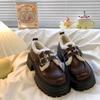 Leather velvet loafers cotton shoes children's shoes versatile autumn and winter new thick-soled fluffy Mary Jane small leather shoes