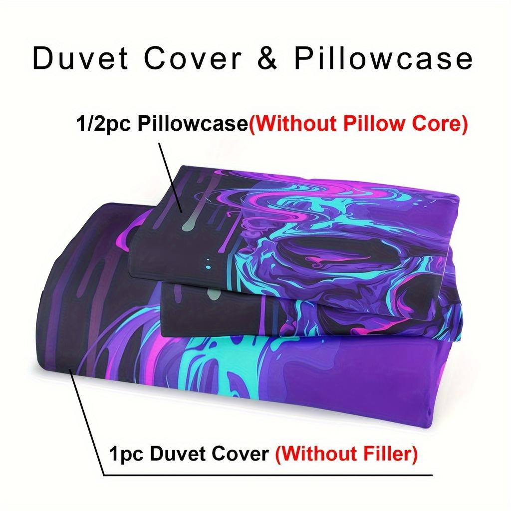 Gothic Neon Skull Duvet Cover Set - 3D Digital Print Breathable Polyester Bedding Set with Zipper Closure - All-Season Comforter