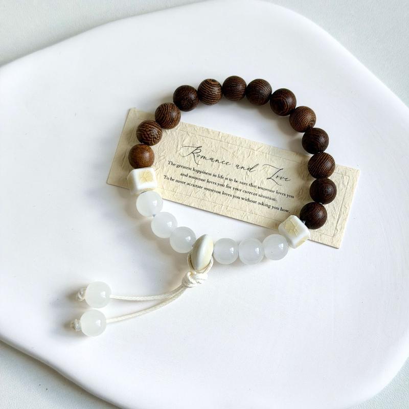Boho Keramik Perlen Armband für Damen Zartrosa Rund mit Marmor Quadratischen Perlen, Elastisches Dehnbares Design für den Alltag & Geschenk