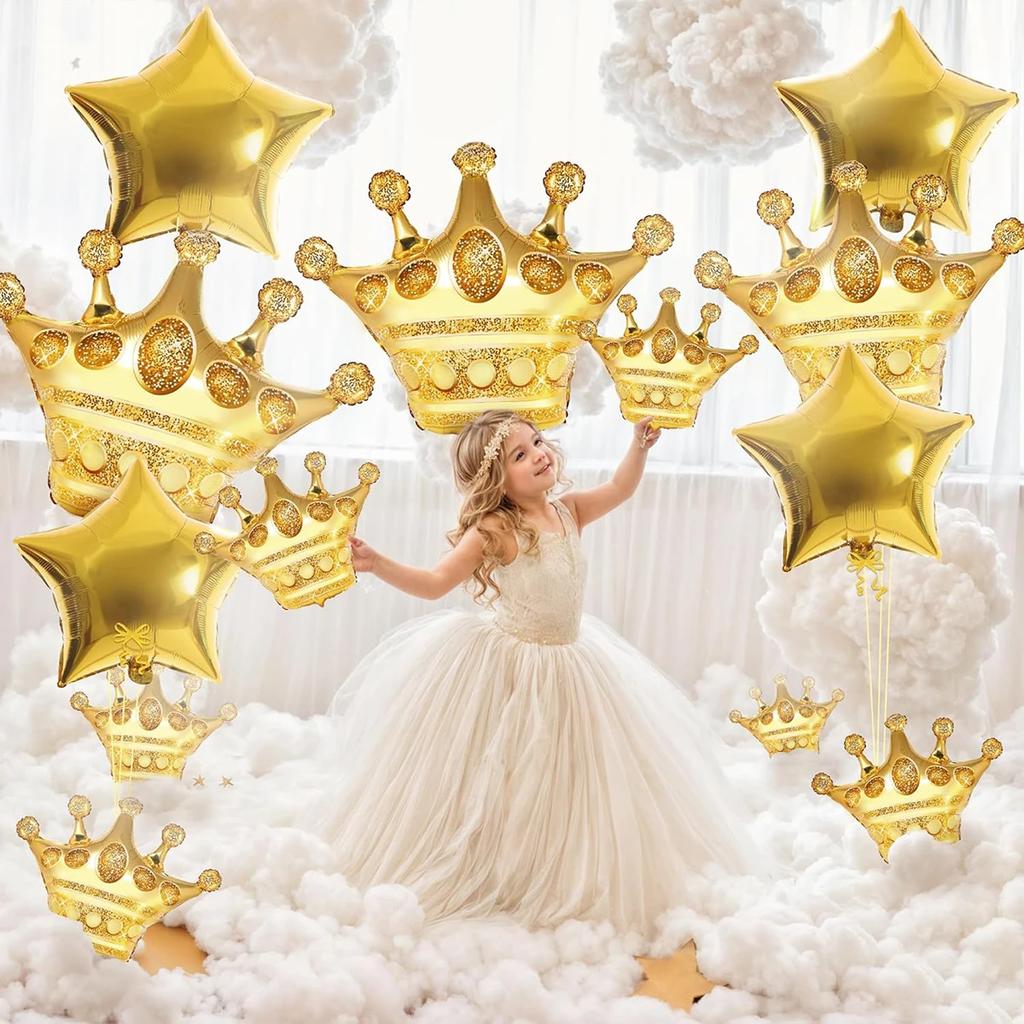 14pcs Big and Small Gold Crown Aluminum Film Balloon Set Party Decoration Photography Wedding baby shower Birthday Supplies