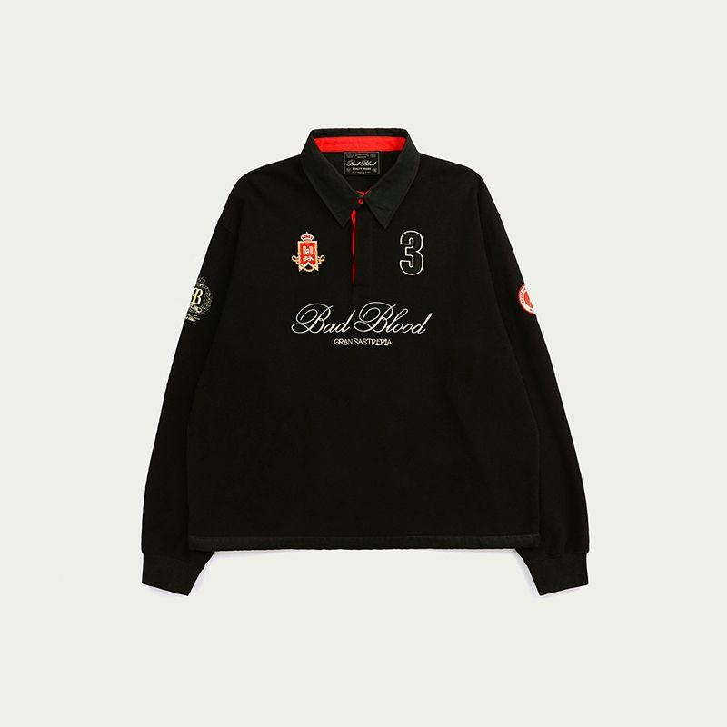 

South korea Badblood American vintage Over fit hoodie Women Long Sleeve Niche Outerwear Spring Jersey Rugby Top Black L