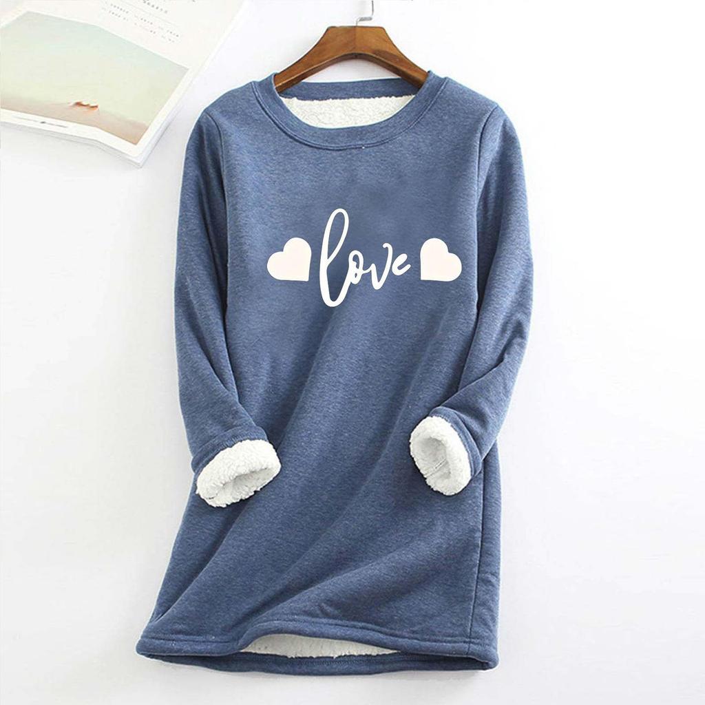Women's Round Neck  Print Thickened Plush Cashmere Warm Long Top