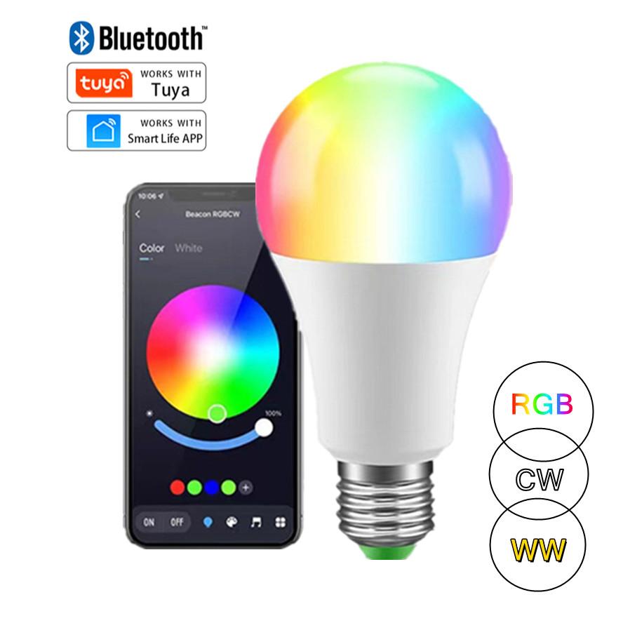 Wireless Bluetooth 4.0 Smart Bulb Tuya APP Control Dimmable 9W E27 RGB+CW+WW LED Color Change Lamp Compatible IOS/Android