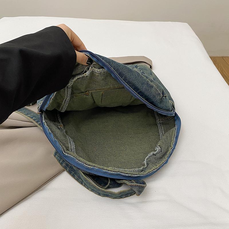 Batoh z prané džínoviny s velkou kapacitou, módní retro styl, podzimní a zimní džínový batoh s velkou kapacitou, taška pro dojíždění