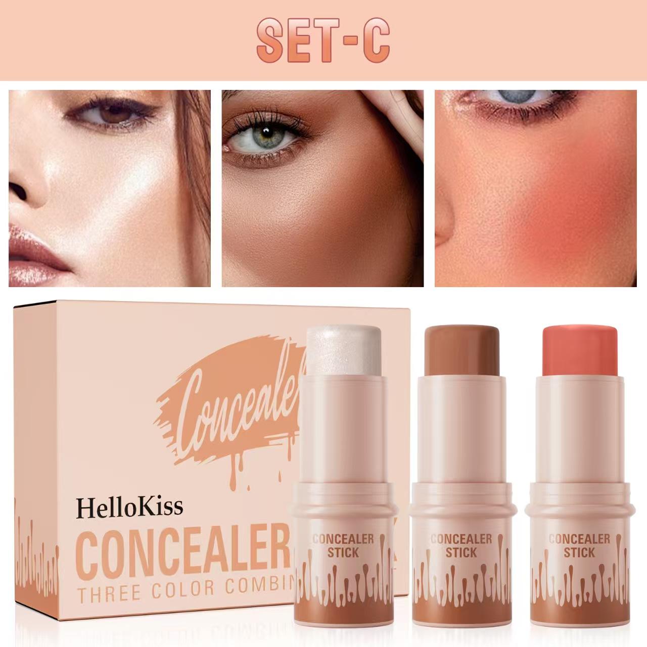 

3Pcs Contour Stick Set 3 Colors Contour Stick Makeup Set Long Lasting Waterproof Concealer Stick Kit Cream Blush Highlighter Bronzer Pen setC