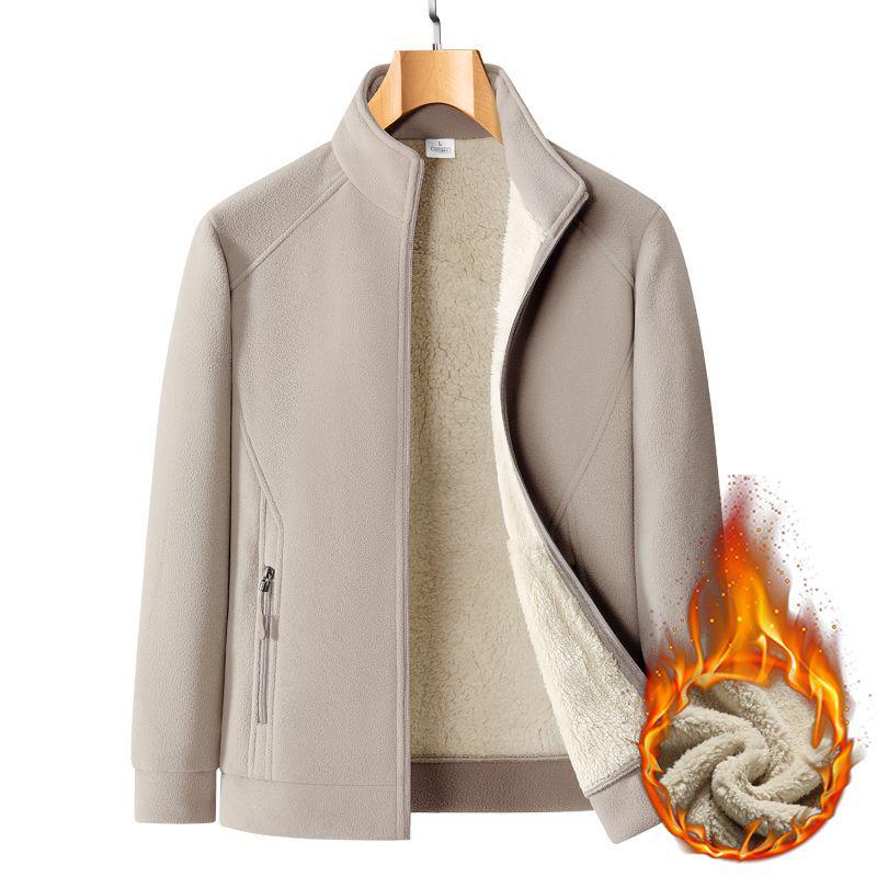 Men's Heavyweight Fleece Hoodie: Large Autumn/Winter Jacket for Middle-Aged & Elderly, Plus Velvet Lambswool Dad Wear