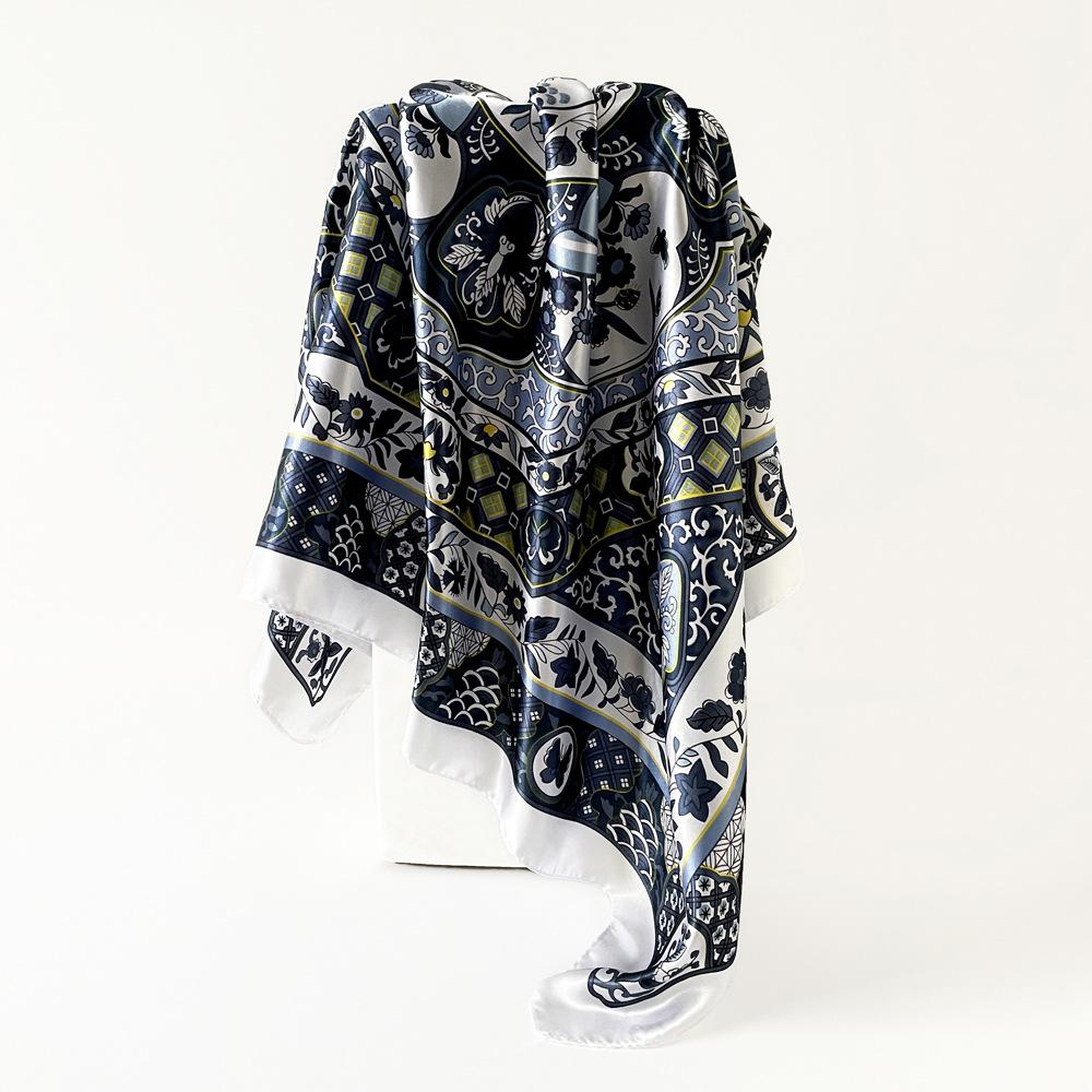 Silk scarf large square scarf women's new Middle East retro printing satin scarf 91cm headscarf wholesale customization