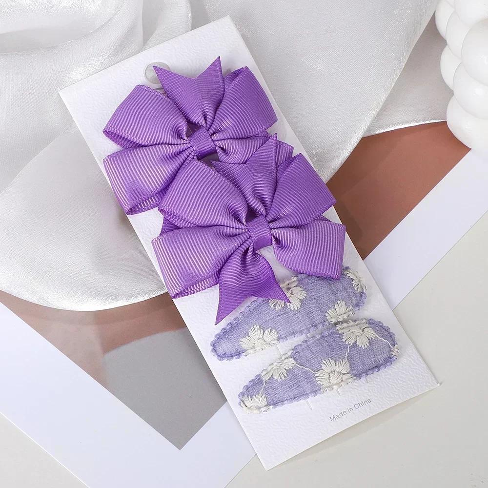 RAINBOW BOWS 4Pcs/Set Solid Bowknot BB Hair Clips Set for Girls New Handmade Hairpin Barrettes Headwear Kids Hair Accessories